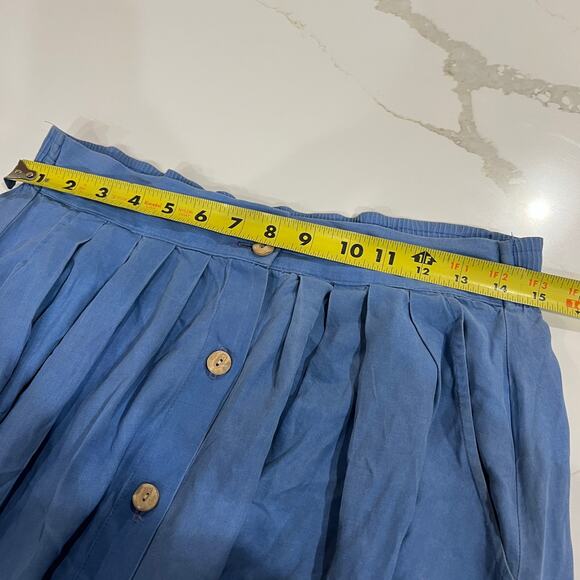 Vtg button front midi skirt blue medium elastic waist USA cottagecore western - Picture 4 of 8